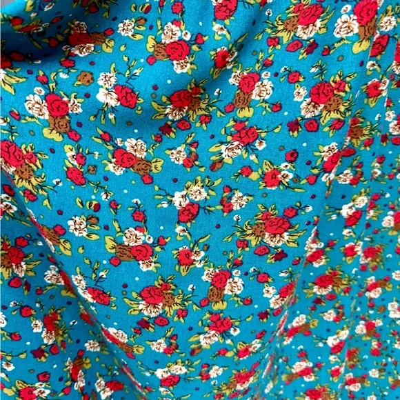 Vintage Cottagecore Floral Maxi Dress Handmade MuuMuu Style Teal S/M - Picture 8 of 10